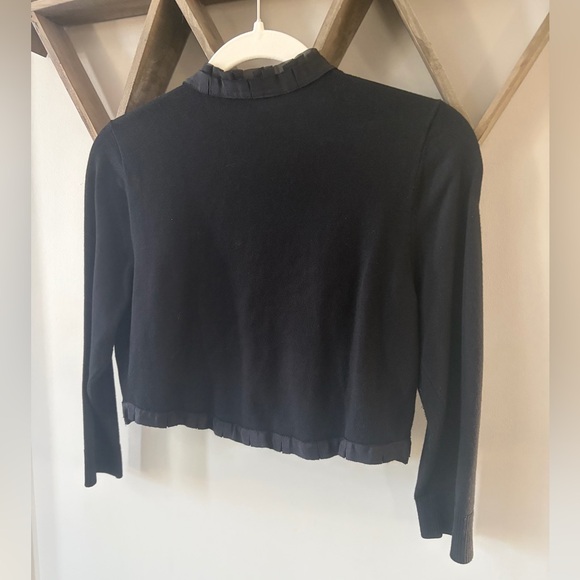 White House Black Market ruffled 3/4 sleeve black cropped sweater shrug - Picture 4 of 5